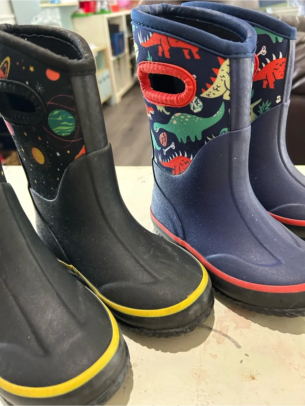 Lone Cone Kids Mud Muck Boots Twins Winter Rain Farm Lot Of 2 Size 8 Dino space - Picture 3 of 12
